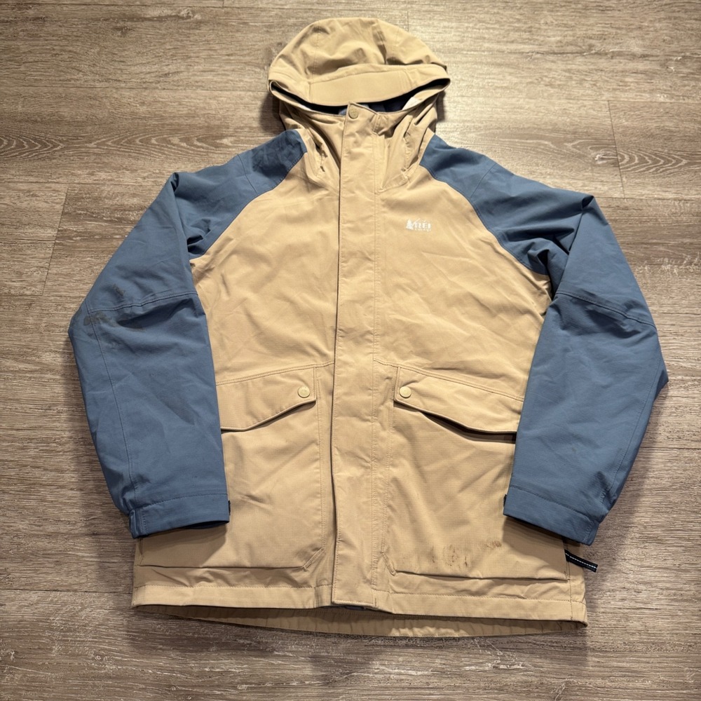 REI Co-op Timber Mountain Insulated Jacket Boys L 14-16 Tan Blue Winter Parka
